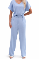 Spodnie Eleganckie Damskie Szerokie Wysoki Stan Garniturowe Premium - błękit